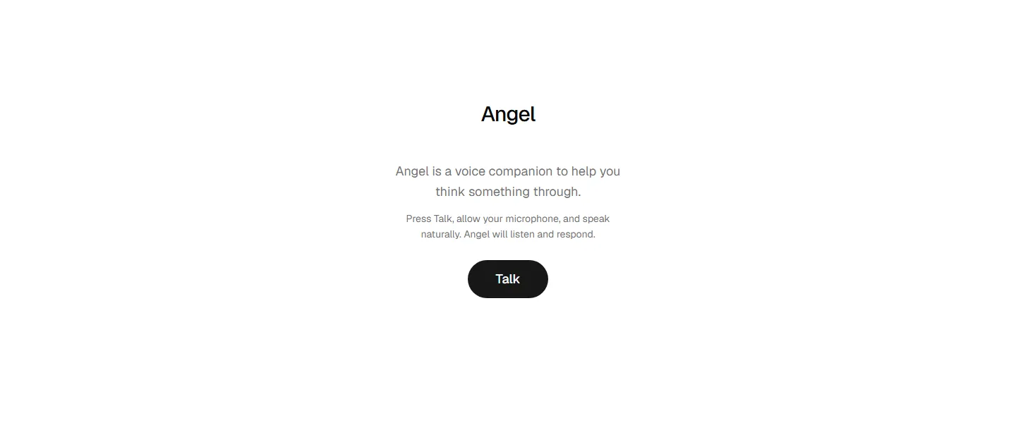 The voice companion interface: a short explanation and a single Talk button